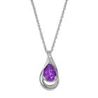 Sterling Silver Amethyst & Lab-created White Sapphire Teardrop Pendant, Women's, Size: 18, Purple