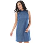Women's Ab Studio Chambray Lace Shift Dress, Size: 14, Light Blue