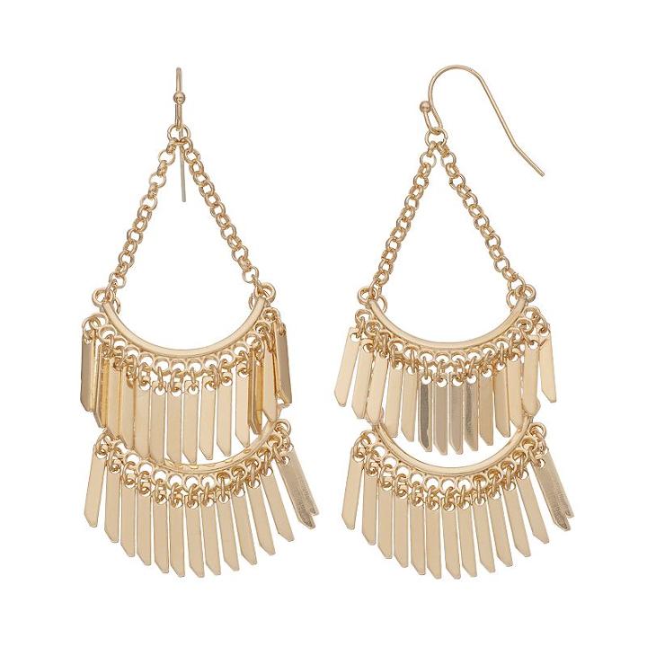 Mudd&reg; Nickel Free Bar Fringe Chandelier Earrings, Women's, Gold