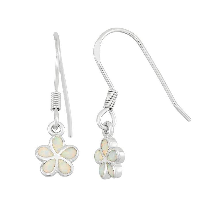 Lab-created Opal Sterling Silver Flower Drop Earrings, Women's, White