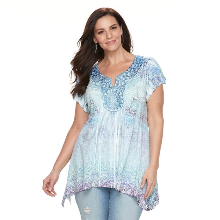 Plus Size World Unity Medallion Top, Women's, Size: 3xl, Blue