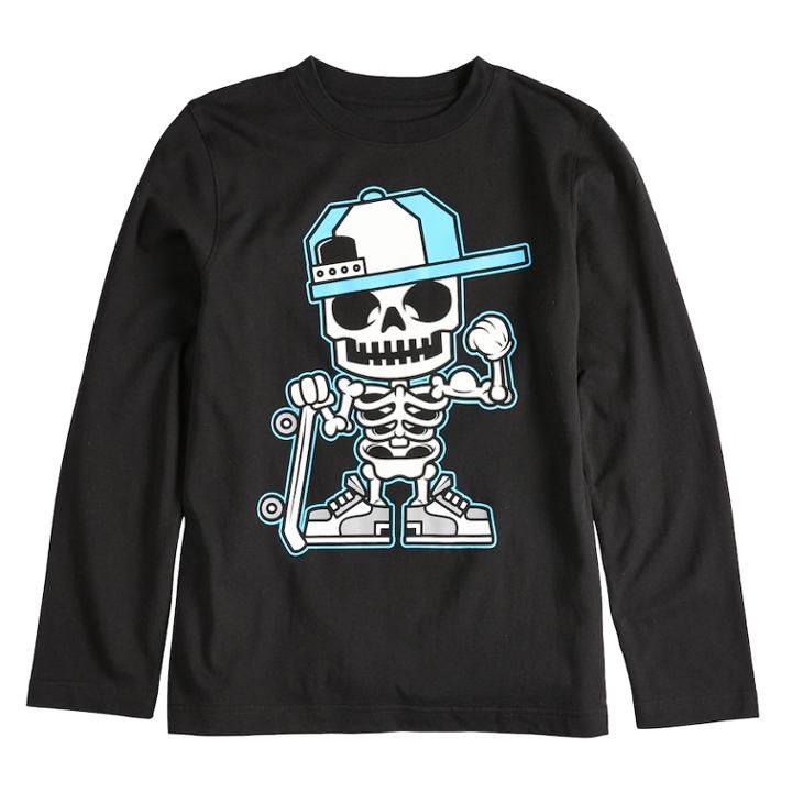Boys 8-20 Skeleton Skater Tee, Size: Small, Black