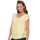 Juniors' Pink Republic Cross-shoulder Popover Top, Teens, Size: Medium, Yellow