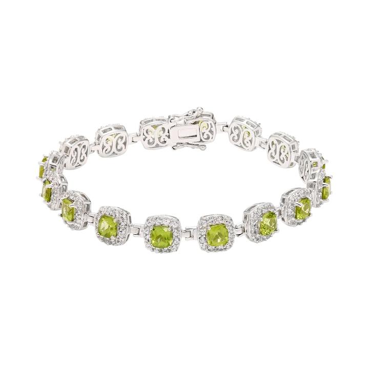 Sterling Silver Peridot & Lab-created White Sapphire Halo Bracelet, Women's, Size: 7.5, Green