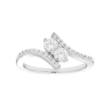 10k White Gold 1/2 Carat T.w. Diamond 2-stone Ring, Women's, Size: 6