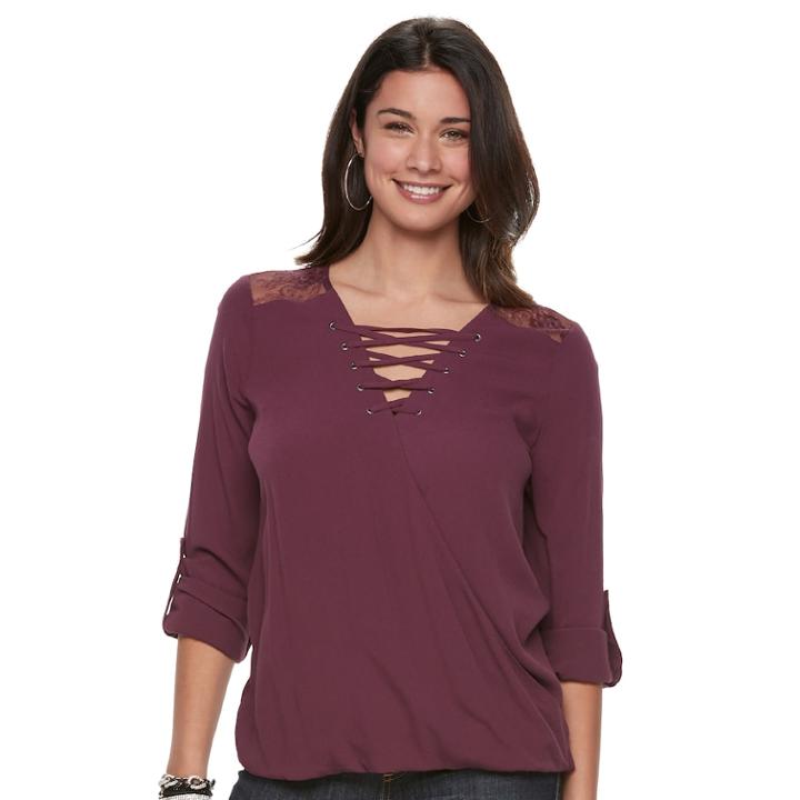 Women's Rock & Republic&reg; Strappy Lace Top, Size: Large, Purple