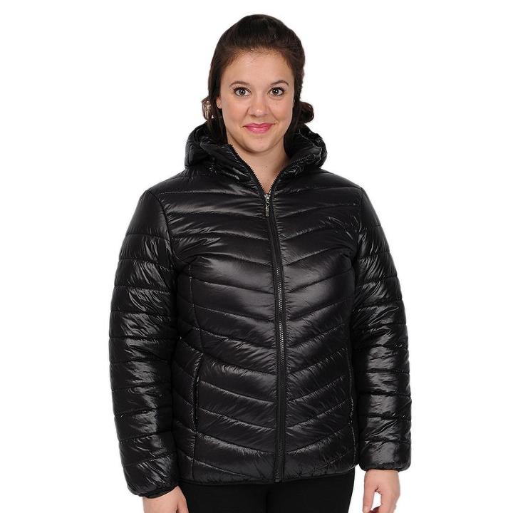 Women's Excelled Hooded Puffer Packable Jacket, Size: Small, Black