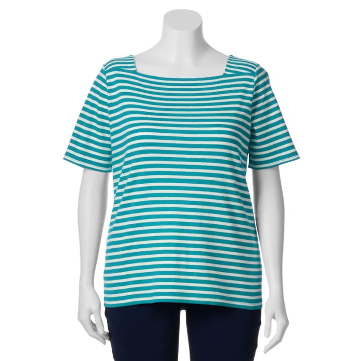 Plus Size Croft & Barrow&reg; Striped Squareneck Tee, Women's, Size: 1xl, Brt Blue