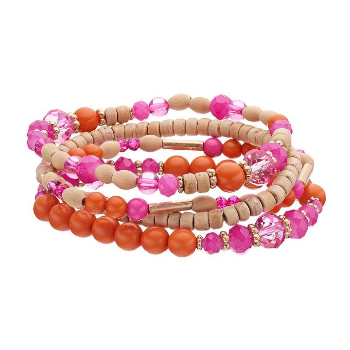 Wooden Bead Stretch Bracelet Set, Women's, Brt Pink