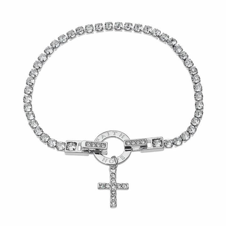 Brilliance Cross Charm Tennis Bracelet With Swarovski Crystals, Women's, Size: 7, White