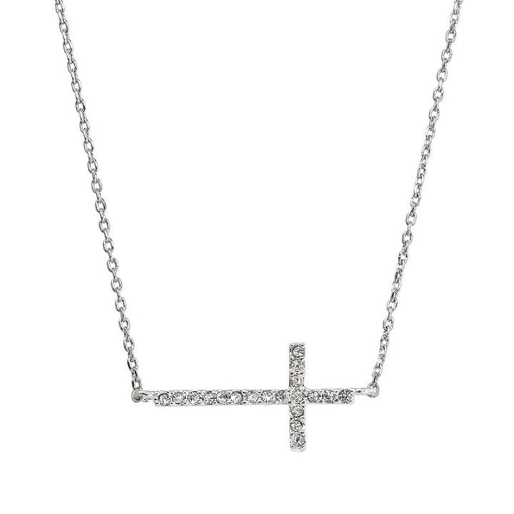 Simulated Crystal Sideways Cross Necklace, Women's, Multicolor