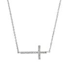 Simulated Crystal Sideways Cross Necklace, Women's, Multicolor