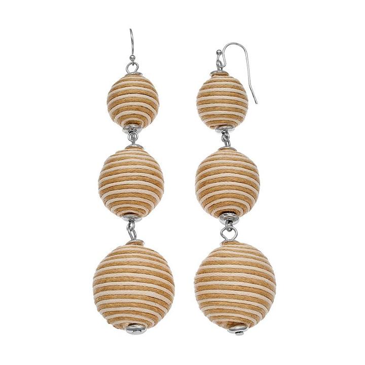 Thread Wrapped Graduated Ball Nickel Free Drop Earrings, Women's, Brown