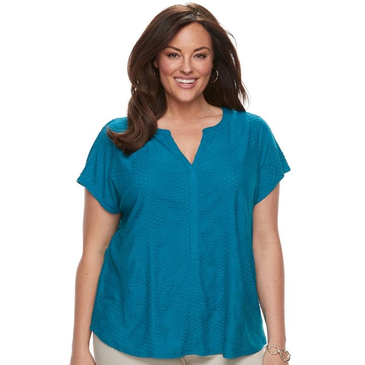 Plus Size Dana Buchman Placket Top, Women's, Size: 2xl, Dark Blue