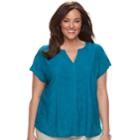 Plus Size Dana Buchman Placket Top, Women's, Size: 2xl, Dark Blue