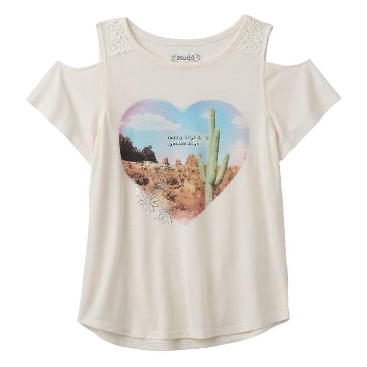 Girls 7-16 Mudd&reg; Crochet Lace Cold Shoulder Graphic Top, Girl's, Size: 7-8, White Oth