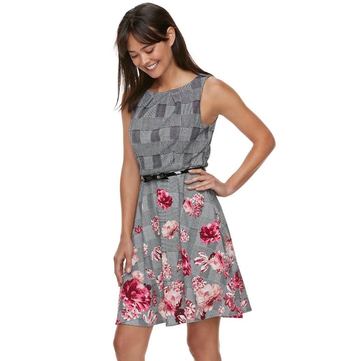 Women's Elle&trade; Pleated Fit & Flare Dress, Size: Large, Black