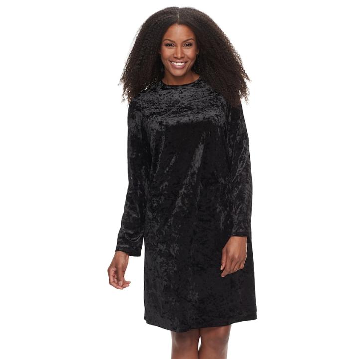 Plus Size Suite 7 Velvet Shift Dress, Women's, Size: 18 W, Black