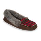 Dearfoams Women's Chalet Checkered Memory Foam Moccasin Slippers, Size: Xl, Dark Brown