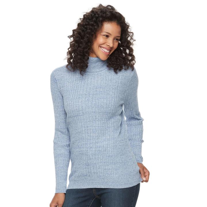 Women's Croft & Barrow&reg; Essential Ribbed Turtleneck Sweater, Size: Xl, Light Blue