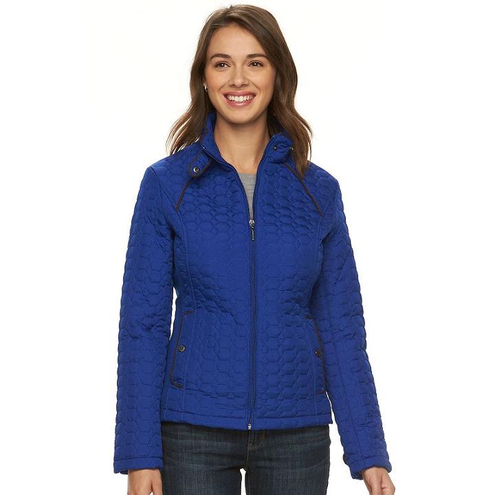 Women's Weathercast Ribbed-side Quilted Jacket, Size: Large, Blue Other