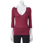 Juniors' Liberty Love Contrasting Collar Top, Girl's, Size: Large, Dark Red
