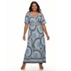 Plus Size Suite 7 Cold-shoulder Printed Maxi Dress, Women's, Size: 2xl, Blue