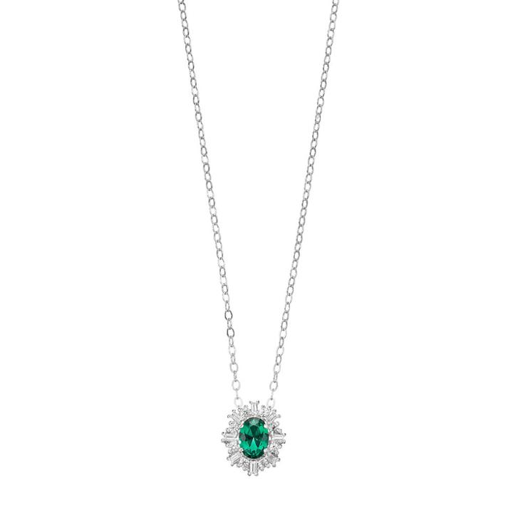 Sterling Silver Simulated Emerald & Lab-created White Sapphire Oval Pendant, Women's, Size: 18, Green
