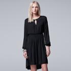 Women's Simply Vera Vera Wang Smocked Peasant Dress, Size: Xl, Black