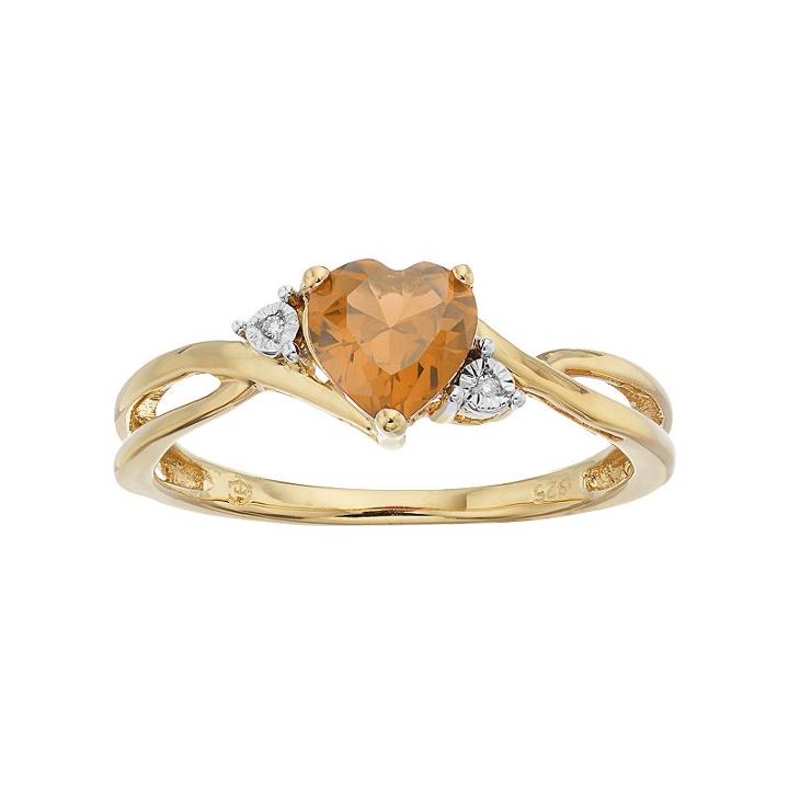 10k Gold Citrine & Diamond Accent Swirl Heart Ring, Women's, Size: 8, Orange
