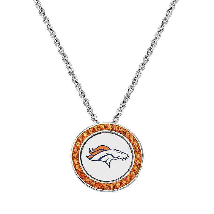 Denver Broncos Team Logo Crystal Pendant Necklace - Made With Swarovski Crystals, Women's, Size: 18, Orange
