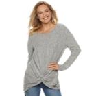 Juniors' Miss Chievous Cozy Oversized Twist-front Tunic, Teens, Size: Small, Grey