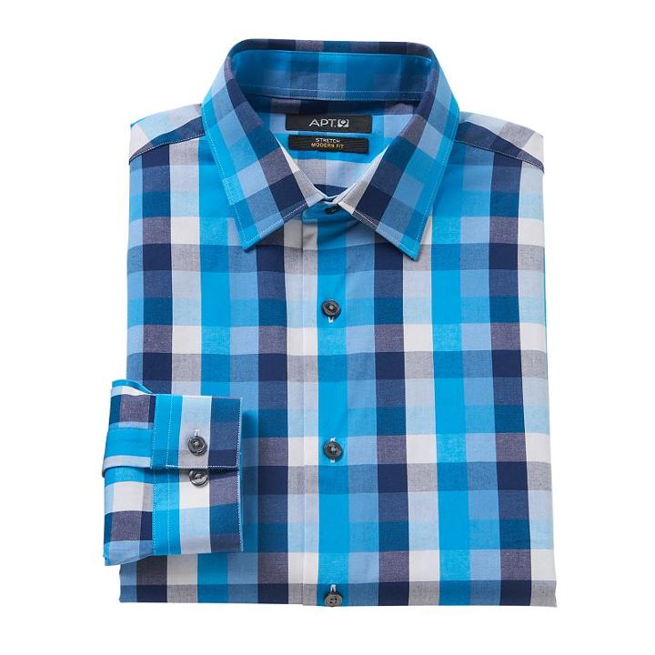 Men's Apt. 9&reg; Modern-fit Patterned Stretch Dress Shirt, Size: 15-32/33, Blue