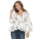 Juniors' American Rag Lace-up Floral Top, Teens, Size: Xl, White