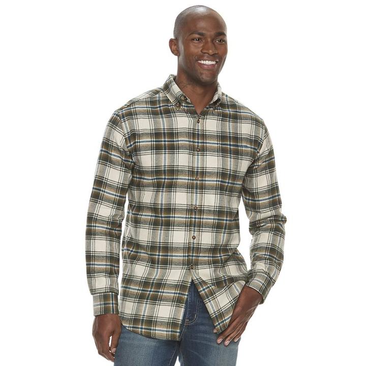 Men's Croft & Barrow&reg; True Comfort Plaid Classic-fit Flannel Button-down Shirt, Size: Medium, Dark Green