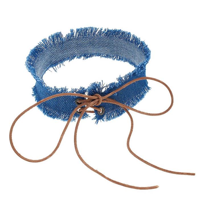 Lace Up Denim Choker Necklace, Women's, Blue