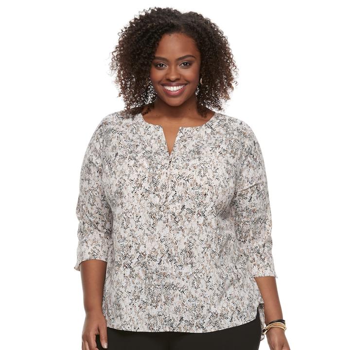 Plus Size Dana Buchman Pleated Splitneck Top, Women's, Size: 3xl, Med Blue
