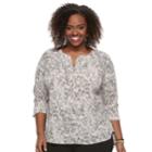 Plus Size Dana Buchman Pleated Splitneck Top, Women's, Size: 3xl, Med Blue