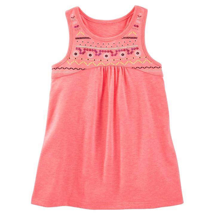 Girls 4-6x Oshkosh B'gosh&reg; Embellished Puff-print High-low Tank, Size: 5, Orange