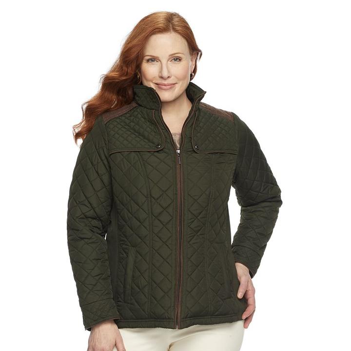 Plus Size Weathercast Quilted Side-stretch Jacket, Women's, Size: 1xl, Green