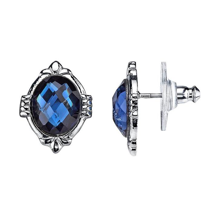 1928 Blue Faceted Oval Stud Earrings, Women's