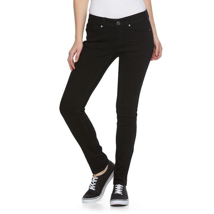 Juniors' So&reg; Perfectly Soft Embroidered Skinny Jeans, Girl's, Size: 15, Black