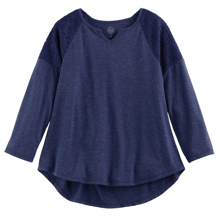 Girls 7-16 & Plus Size So&reg; Crochet Lace Shoulder Top, Size: 14 1/2, Blue