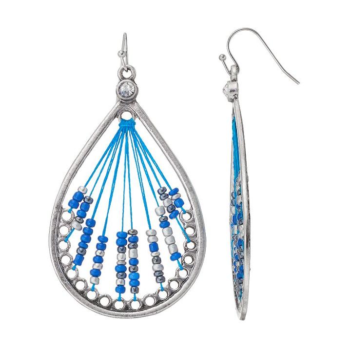 Blue Seed Bead Woven Teardrop Earrings, Women's