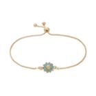 14k Gold Plated Crystal Flower Bolo Bracelet, Women's, Pink