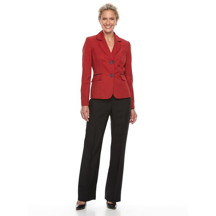 Women's Le Suit Double Button Notch Lapel Suit Set, Size: 10, Drk Orange