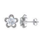 Laura Ashley 10k White Gold Aquamarine & Diamond Accent Flower Stud Earrings, Women's, Blue