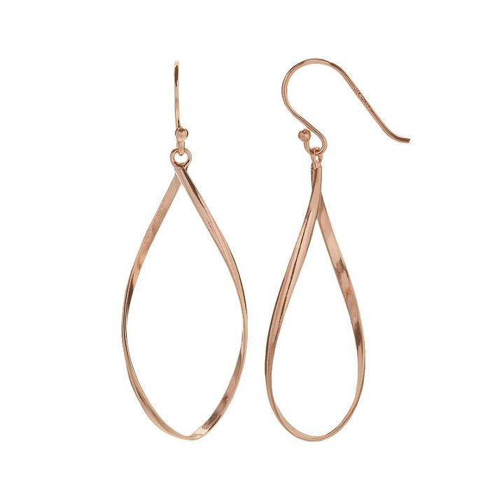 14k Rose Gold Over Silver Twist Teardrop Earrings, Women's, Pink