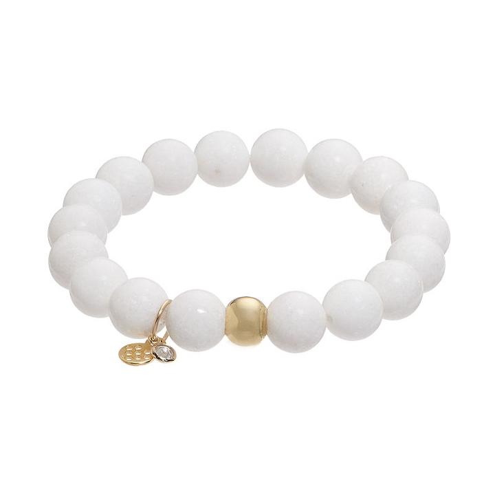Tfs Jewelry 14k Gold Over Silver White Jade Bead Stretch Bracelet, Women's, Size: 7
