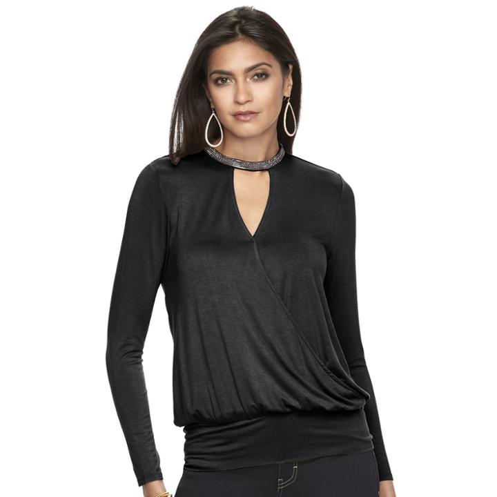 Women's Jennifer Lopez Embellished Keyhole Top, Size: Medium, Black